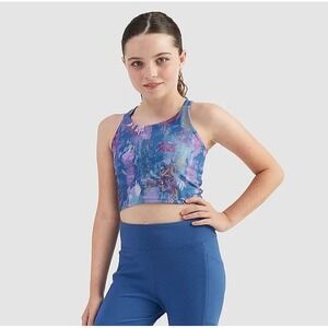 Freely Girls Haven Floral Navy Purple Racerback Long Sports Bra Tank Top Small